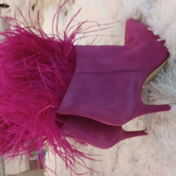 Michael Kors Whitby Hot Pink Ostrich Suede & Feather High Heel Bootie MULTI SZS - Picture 12 of 16
